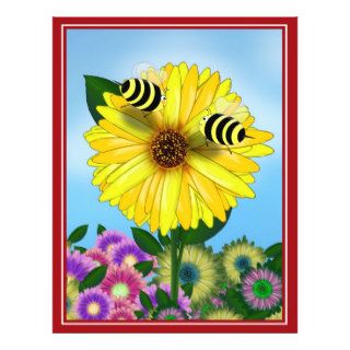 Cartoon Honey Bees Meeting on Yellow Flower Personalized Flyer