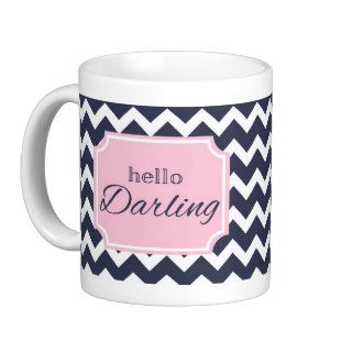 Hello Darling Navy Chevron + Pink Frame Coffee Mug