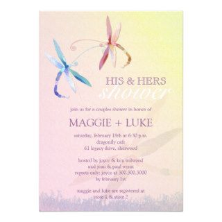 Romantic Fun Dragonfly His + Hers Couples Shower Custom Announcements