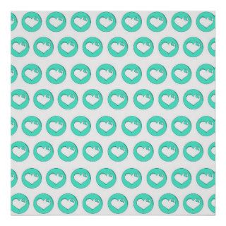 Mint Green Heart Polka Dots Posters