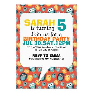 Owl Cartoon Birthday Party Invitation for Kids