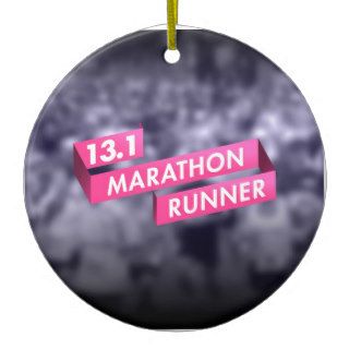 Half Marathon Runner Pink Ribbon Cancer Awareness Christmas Tree Ornaments