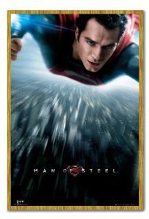 Superman Man Of Steel One Sheet Style Poster Oak Framed & Satin Matt Laminated   96.5 x 66 cms (Approx 38 x 26 inches)   Prints
