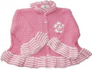 JuneBee Baby, Inc. Little Joyous Ruffles Cotton & Bamboo Knit Toddler Cardigan   Pink with White trim   2T Clothing