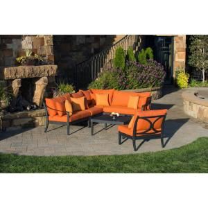 RST Outdoor Astoria 6 Piece Patio Sectional Seating Set with Tikka Orange Cushions OP ALSS6 AST TKA K