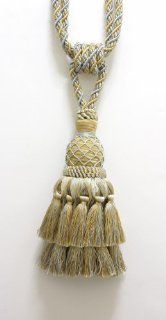 Magnificent Silver Blue & Beige Large Curtain & Drapery Tassel Tieback / Large 9" tassel, 28" Spread(embrace), 7/16" Cord, Imperial I Collection Style# TBIL 1A Color Silver Blue Beige   403   Tassle For Curtain