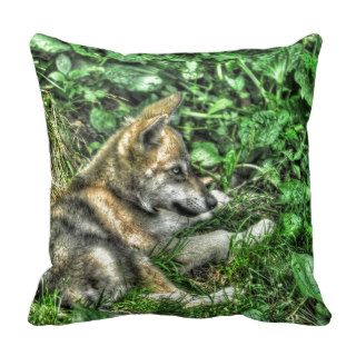 Cute Baby Grey Wolf Pup Wildlife Photo Pillows