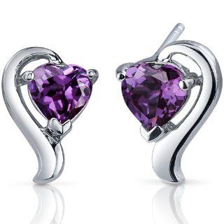 Cupids Harmony 2.00 Carats Created Color Change Sapphire Heart Shape Earrings in Sterling Silver Rhodium Nickel Finish Peora Jewelry