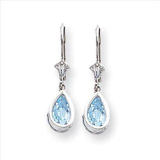 14k White Gold 8x5mm Pear Blue Topaz leverback earring Jewelry