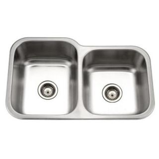 HOUZER Medallion Classic Series Undermount 31 1/2x20 3/16x9 0 Hole Double Bowl Kitchen Sink with Small Right Bowl MEC 3220SR