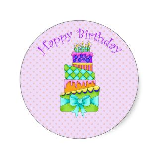 Birthday Cake Stickers   with Happy B'Day & Bkgd