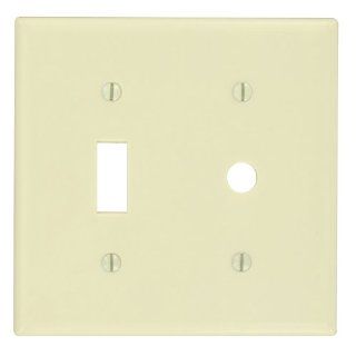 Leviton 86077 2 Gang 1 Toggle 1 Telephone/Cable .406 Device Combination Wallplate, Thermoset, Strap Mount, Ivory   Switch Plates  