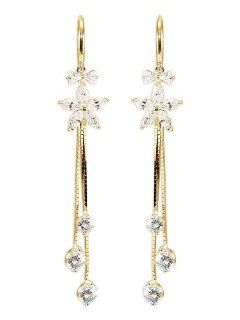 14k Yellow Gold, Fancy Flower Design Drop Earring Lab Created Gems Jewelry