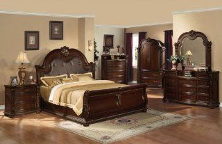 Bedroom Collection Anondale Cherry Finish Leather Marble 5 Piece Set   Bedroom Furniture Sets