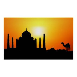 Taj Mahal & Camel On Sunset Background Posters