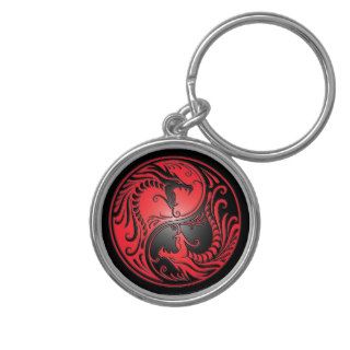 Yin Yang Dragons, red and black Key Chain