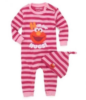 Sesame Street Elmo Girl's Pink Coverall Onesie Pajamas and Hat by Hatley (12/18 Months) Clothing