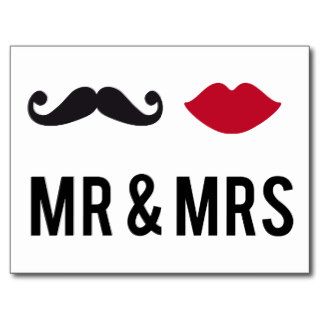 mr. and mrs. with mustache and red lips post cards