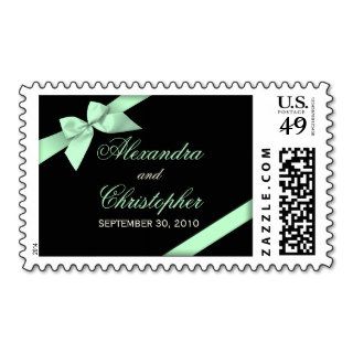 Pale Green Ribbon Save The Date Wedding Announce Stamps