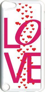 Valentine's Love Text with Raining Hearts iPod Touch 5th Gen 5G White TPU Cover   Players & Accessories