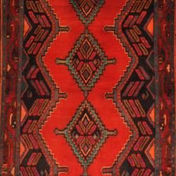 Persian Hand knotted Hamadan Red/ Navy Wool Rug (3'5 x 10'2) (Iran) Runner Rugs