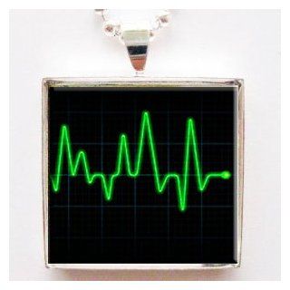 Heart Monitor EKG Symbol Glass in Tile Pendant Necklace with Chain Clothing