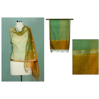 Silk 'Golden Fields' Shawl (India) Novica Scarves & Wraps