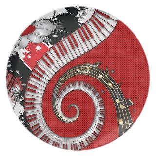 Piano Keys Music Notes Grunge Floral Swirls Party Plates
