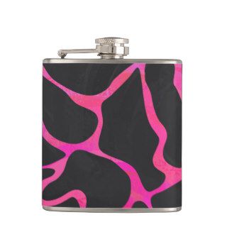 Giraffe Hot Pink and Black Print Hip Flask