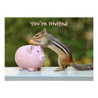 Cute Chipmunk with Funny Money Piggy Bank Picture Personalized Announcement