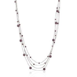 Stunning Four Strand White Gold Rhodium Bonded Necklace with Purple Accents in a Silvertone Jewelry