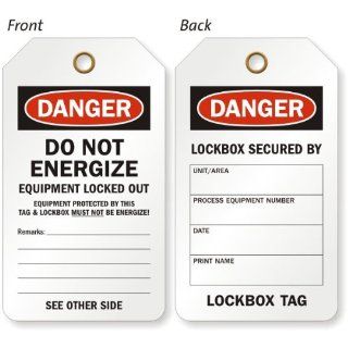 Do Not Energize Equipment Locked Out, Vinyl 15 mil Plastic, Eyelet, 10 Tags / Pack, 5.875" x 3.375"