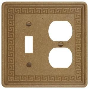 Merola Tile Contempo Greek Key 1 Toggle and 1 Duplex Combination Wall Plate   Noce Travertine WGMGOLNT