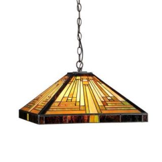 Chloe Lighting Innes 2 Light Ceiling Chrome Tiffany Style Mission Pendant Fixture with 16 in. Shade CH33359MR16 DH2