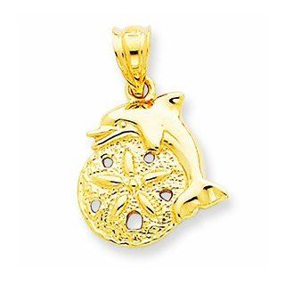 Genuine 14K Yellow Gold Dolphin & Sanddollar Charm 1 .4 Grams Of Gold Mireval Jewelry