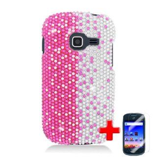Samsung Galaxy Discover S730g / Galaxy Centura S738c (StraightTalk/Net 10/Tracfone) 2 Piece Snap On Rhinestone/Diamond/Bling Hard Plastic Case Cover, Silver/Pink Half Cover + LCD Clear Screen Saver Protector Cell Phones & Accessories