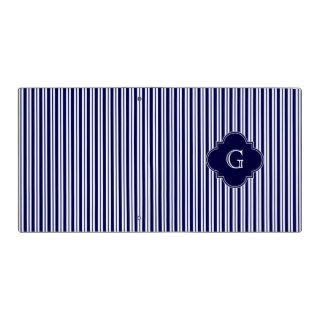 Navy Blue White Uneven Stripes Navy Monogram Label Vinyl Binders