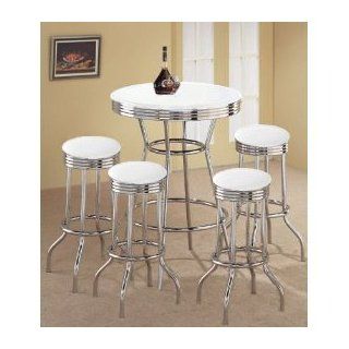 MAN Cave Game Room 4 White Glitter Barstools and White Table Set  