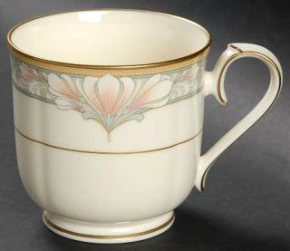 Noritake Barrymore Footed Cup, Fine China Dinnerware   Ivory,Gray Band W/Pink &