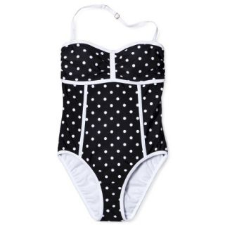 Merona Womens Polka Dot Print 1 Piece Swimsuit  Black L