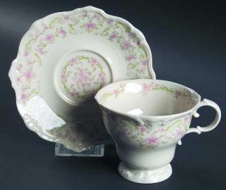 Gorham Lansdowne Footed Cup & Saucer Set, Fine China Dinnerware   Pink Flowers,G