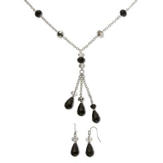 Jet Crystal Y Necklace & Earrings Set, Black