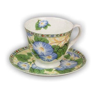 Blue Morning Glory English Tea Cup and Saucer   In Gift Box  Gourmet Tea Gifts  Grocery & Gourmet Food