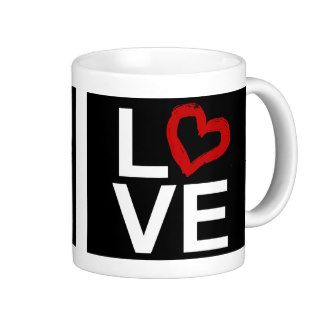 LOVE, Black and White with Red Sketched Heart Mug