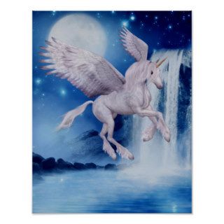 Flying Unicorn Waterfall Fantasy Horse Poster
