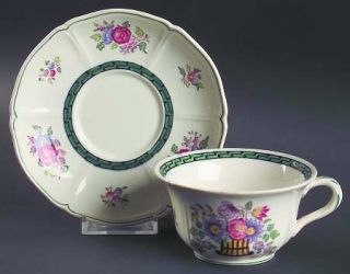 Wedgwood Floral (Scallop) Flat Cup & Saucer Set, Fine China Dinnerware   Multico