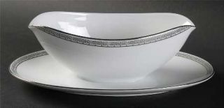 Noritake Silver Key Gravy Boat with Attached Underplate, Fine China Dinnerware  