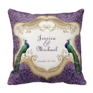 Royal Peacock (Purple) Personalized Anniversary Throw Pillows