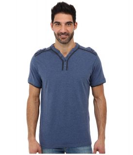 Request Paul Henley Neck Top Mens Short Sleeve Pullover (Blue)