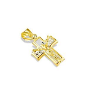 14k Yellow Gold Small CZ Jesus Crucifix Cross Pendant Jewelry